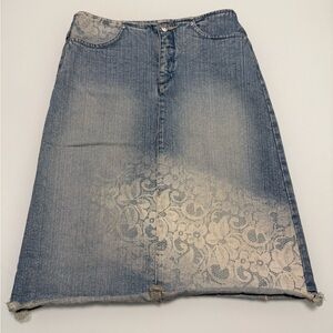Esprit Blue Denim Skirt with Floral Detail